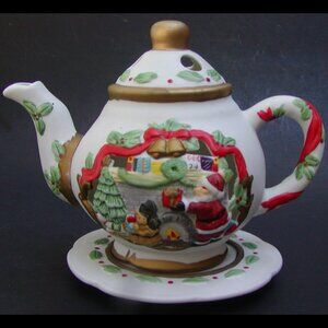 Vintage Teapot Candle Holder Votive Tealight Christmas Porcelain Handpainted